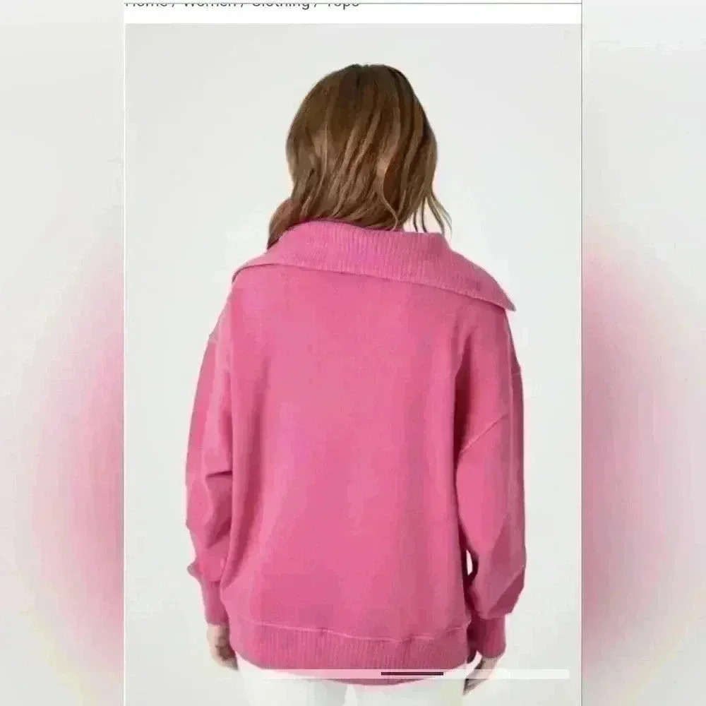Forever 21 dusty pink 3/4 zip front pullover retro sweat shirt size medium - Picture 3 of 4